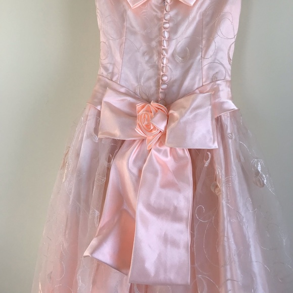 Pastel Pink Satin & Embroidered Tulle Prom Dress Princess Formal Ballgown - Picture 7 of 7